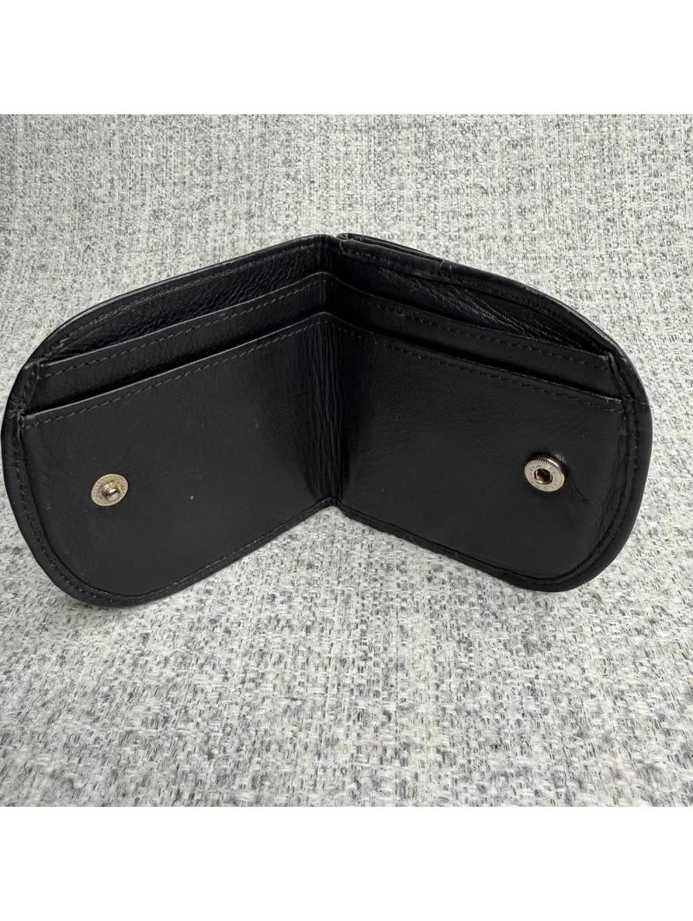 Black Genuine Leather Around the Belt Pouch Wallet Snap Coin Card Holder Vintage